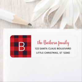 レッドバッファロープレイドモノグラムのクリスマスイニシャル ラベル