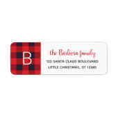 レッドバッファロープレイドモノグラムのクリスマスイニシャル ラベル (正面)