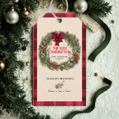 レッドバッファロープレイドラスティックファームハウスクリスマスリース ギフトタグ