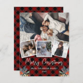 レッドバッファロープレイドラスティックフォトコラージュホリデー シーズンカード (正面/裏面)