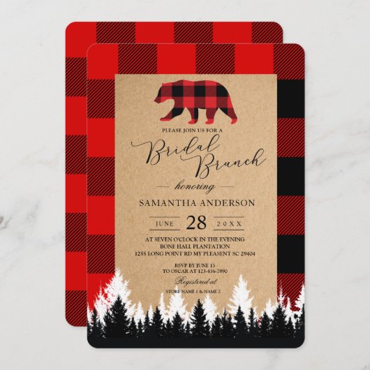 レッドバッファロープレイドヴィンテージクラフトブライダル支店 招待状 (正面/裏面)