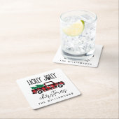 レッドバッファロープレイドヴィンテージトラックとツリーモノグラム スクエアペーパーコースター (インサイチュ)