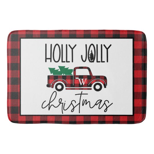 レッドバッファロープレイドヴィンテージトラック&ツリーモノグラム バスマット (正面)