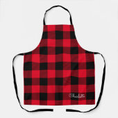 レッドバッファロープレイド名前をカスタムする素朴クリスマス エプロン (正面)