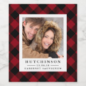 レッドバッファロープレイド結婚式の引き出物フォトワインラベル ワインラベル (シングルラベル)