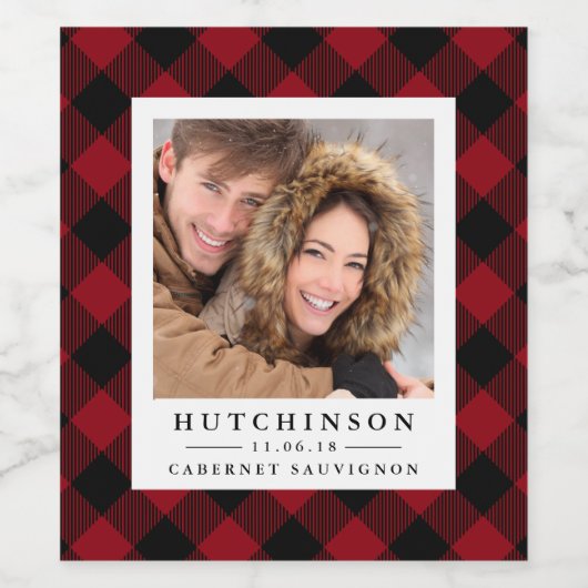 レッドバッファロープレイド結婚式の引き出物フォトワインラベル ワインラベル (シングルラベル)