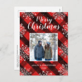 レッドバッファロープレイド絵を描タータンチェッククリスマス写真 シーズンポストカード (正面/裏面)