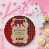 レッドバッファロープレイド誕生日ワンカスタム ペーパープレート (パーティー)