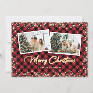 レッドバッファロープレイド金ゴールド写真クリスマス シーズンカード