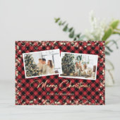 レッドバッファロープレイド金ゴールド写真クリスマス シーズンカード (スタンド正面)