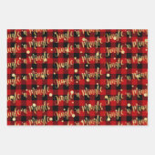 レッドバッファロープレイド金ゴールド書ズクリスマスジングル ラッピングペーパーシート (正面3)