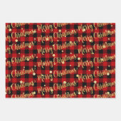 レッドバッファロープレイド金ゴールド書ズクリスマスジングル ラッピングペーパーシート (正面)