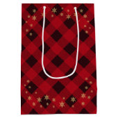 レッドバッファロープレイド金ゴールド雪片メリークリスマス ミディアムペーパーバッグ (裏面)