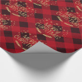 レッドバッファロープレイド金ゴールド雪片メリークリスマス ラッピングペーパー (角)
