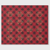 レッドバッファロープレイド金ゴールド雪片メリークリスマス ラッピングペーパー (フラット)