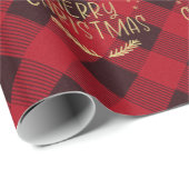 レッドバッファロープレイド金ゴールド雪片メリークリスマス ラッピングペーパー (ロールコーナー)