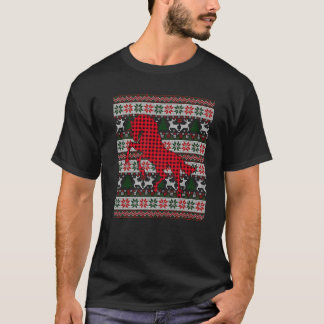 レッドバッファロープレイド馬好き醜いクリスマスファミリーマ Tシャツ