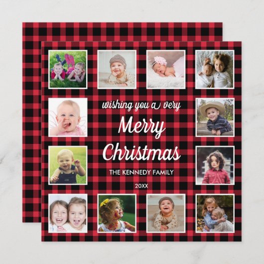 レッドバッファロープレイド12フォトコラージュクリスマス シーズンカード (正面/裏面)