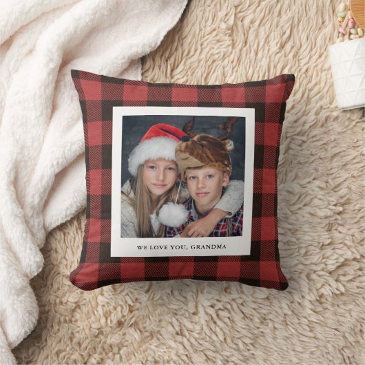レッドバッファロープレイド |おばあちゃんの写真 クッション (ブランケット)