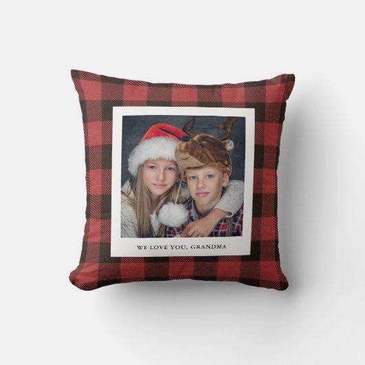 レッドバッファロープレイド |おばあちゃんの写真 クッション (正面)