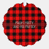 レッドバッファロープレイド&スターズメリークリスマスカスタム オーナメントカード (裏面)