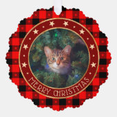 レッドバッファロープレイド&スターズメリークリスマスカスタム オーナメントカード (正面)