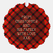 レッドバッファロープレイド&スターズメリークリスマスカスタム オーナメントカード (裏面)