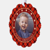 レッドバッファロープレイド&スターズメリークリスマスカスタム オーナメントカード (左)