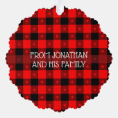 レッドバッファロープレイド&スターズメリークリスマスカスタム オーナメントカード (裏面)