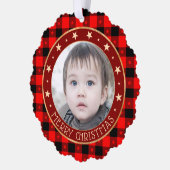 レッドバッファロープレイド&スターズメリークリスマスカスタム オーナメントカード (左)