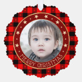 レッドバッファロープレイド&スターズメリークリスマスカスタム オーナメントカード (正面)