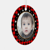 レッドバッファロープレイド&スターズメリークリスマスカスタム メタルオーナメント (正面右)