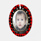 レッドバッファロープレイド&スターズメリークリスマスカスタム メタルオーナメント (正面左)