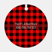 レッドバッファロープレイド&スターズメリークリスマスカスタム メタルオーナメント (裏面)