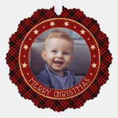 レッドバッファロープレイド&スターズメリークリスマス素朴 オーナメントカード (正面)