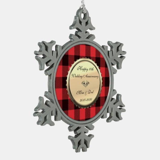 レッドバッファロープレイド、ダイヤモンド結婚10周年 スノーフレークピューターオーナメント (左)
