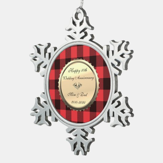 レッドバッファロープレイド、ダイヤモンド結婚10周年 スノーフレークピューターオーナメント (右)