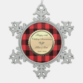 レッドバッファロープレイド、ダイヤモンド結婚10周年 スノーフレークピューターオーナメント (正面)