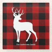 レッドバッファロープレイド&ディアー |個人名ギフト ガラスコースター (正面)