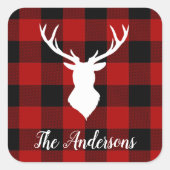 レッドバッファロープレイド&ディアー |個人名ギフト スクエアシール (正面)