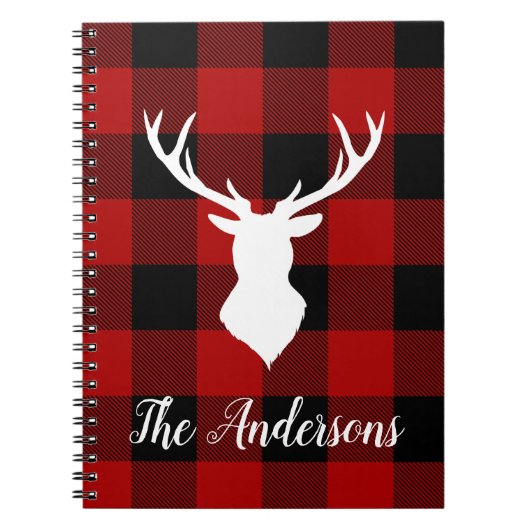 レッドバッファロープレイド&ディアー |個人名ギフト ノートブック (正面)