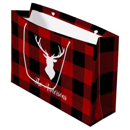 レッドバッファロープレイド&ディアー |個人名ギフト ラージペーパーバッグ (正面アングル)