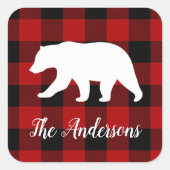 レッドバッファロープレイド&ベア |個人名ギフト スクエアシール (正面)