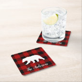 レッドバッファロープレイド&ベア |個人名ギフト スクエアペーパーコースター (インサイチュ)