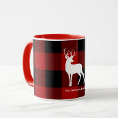 レッドバッファロープレイド&ホワイトディアー |個人名 マグカップ (正面左)