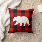 レッドバッファロープレイド&ホワイトベア クッション (ブランケット)