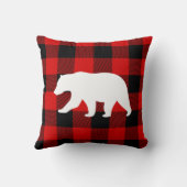 レッドバッファロープレイド&ホワイトベア クッション (裏面)