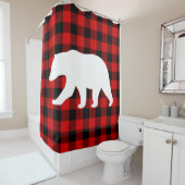 レッドバッファロープレイド&ホワイトベア シャワーカーテン (インサイチュ)