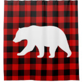 レッドバッファロープレイド&ホワイトベア シャワーカーテン (正面)