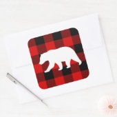 レッドバッファロープレイド&ホワイトベア スクエアシール (封筒)